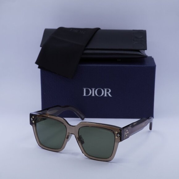 Dior CD DIAMOND S3F 64C0 Square Sunglasses - Transparent Brown/Green - Picture 1 of 10